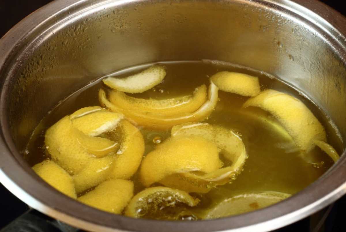 Pentola con bucce di limone